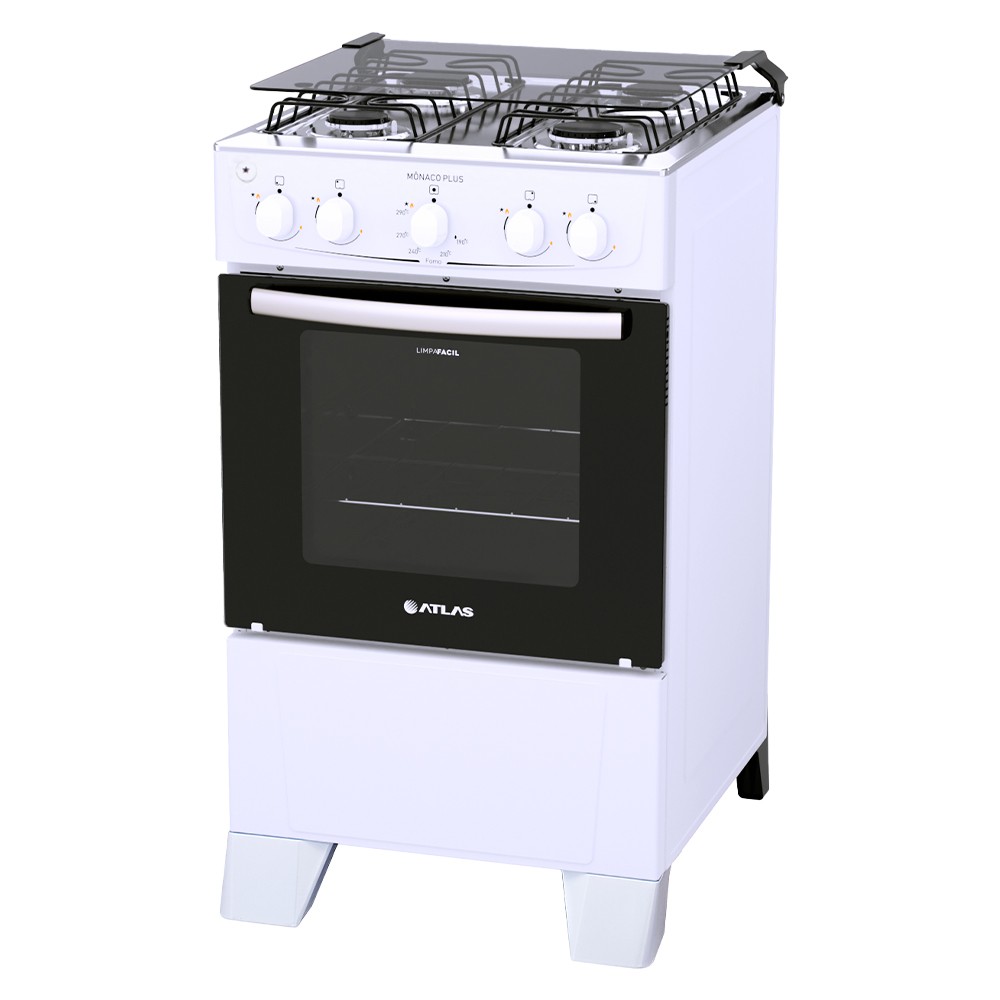 Fogão Atlas 4 Bocas Mônaco Plus Automático Mesa de Inox Forno 50L