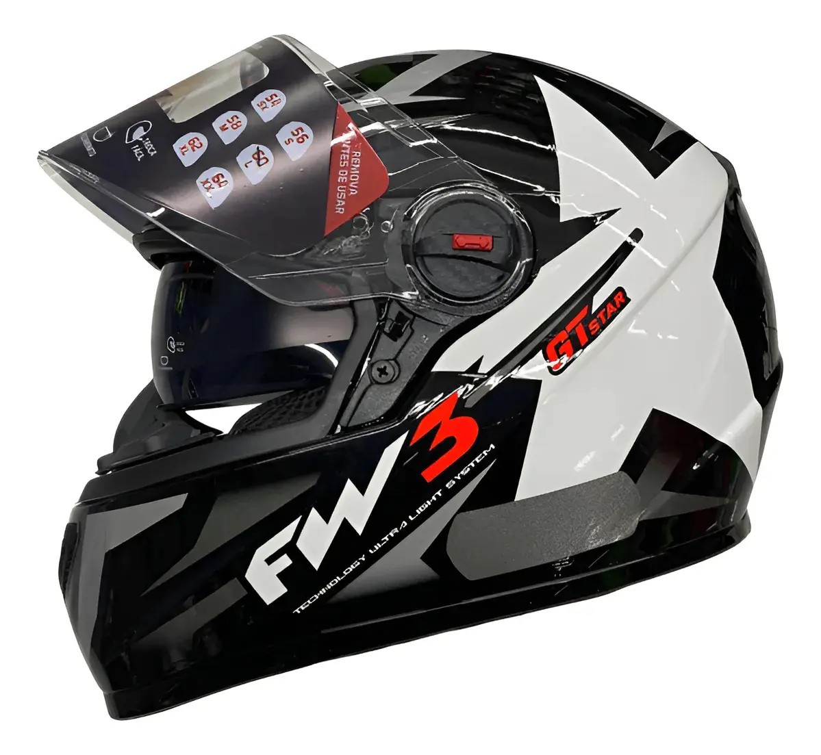 Capacete Integral FW3 GTX Preto e Branco Estrela para Adultos