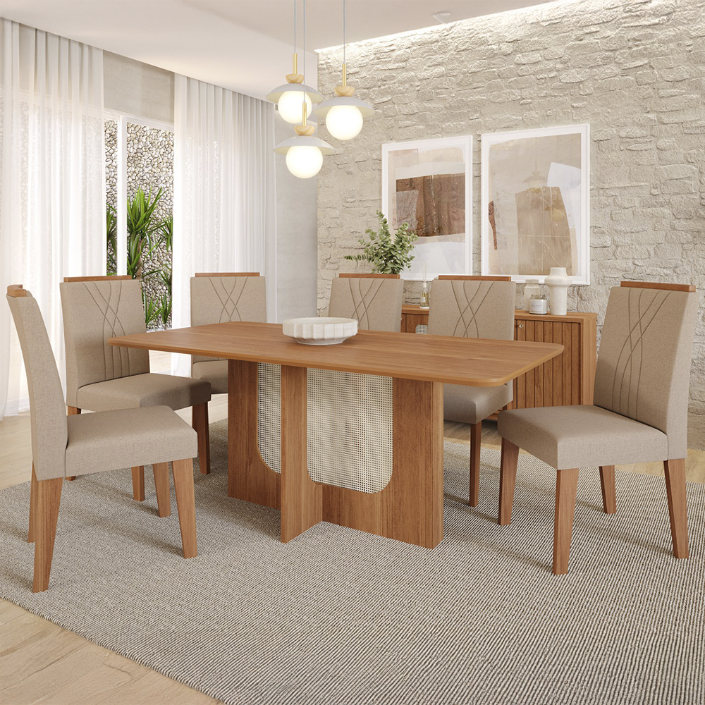 Conjunto de Mesa 6 Cadeiras Tampo MDF com Assento Estofado Louise Cimol
