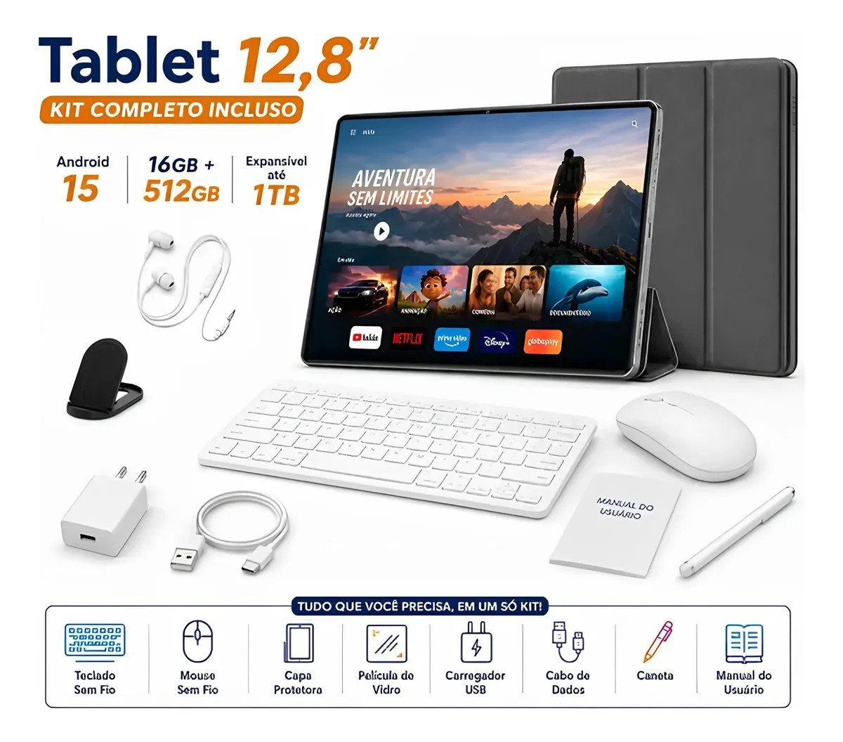 Hancdon Android 15 Tab Kit Completo Ram 16gb 512gb 12,8p