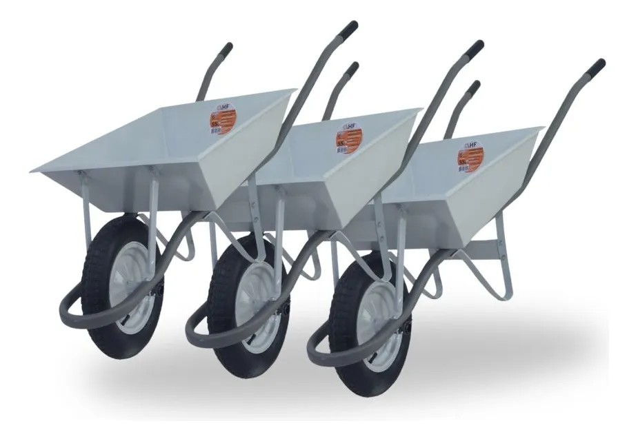 Kit 3 Carrinhos De Mão Chapa 20 Reforçado Obra Carga 125kg