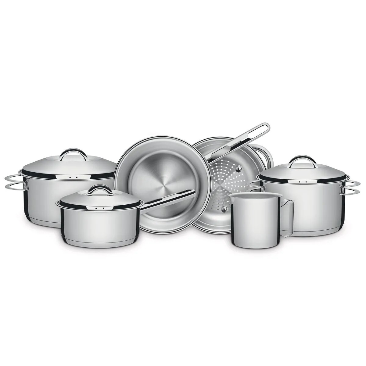 Jogo de Panelas Tramontina Solar em Aço Inox com Fundo Triplo e Tampas de Inox 6 Peças