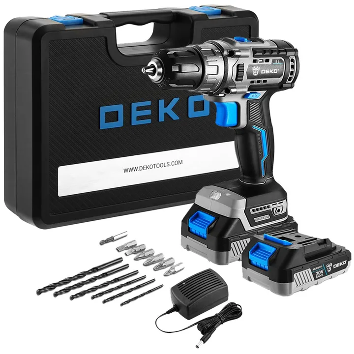 Parafusadeira Furadeira Brushless 3/8 Pol. 20V com 2 Baterias 1,5Ah Lí-Íon Carregador e Maleta com Acessórios DEKO-DKBL20DU3-S3