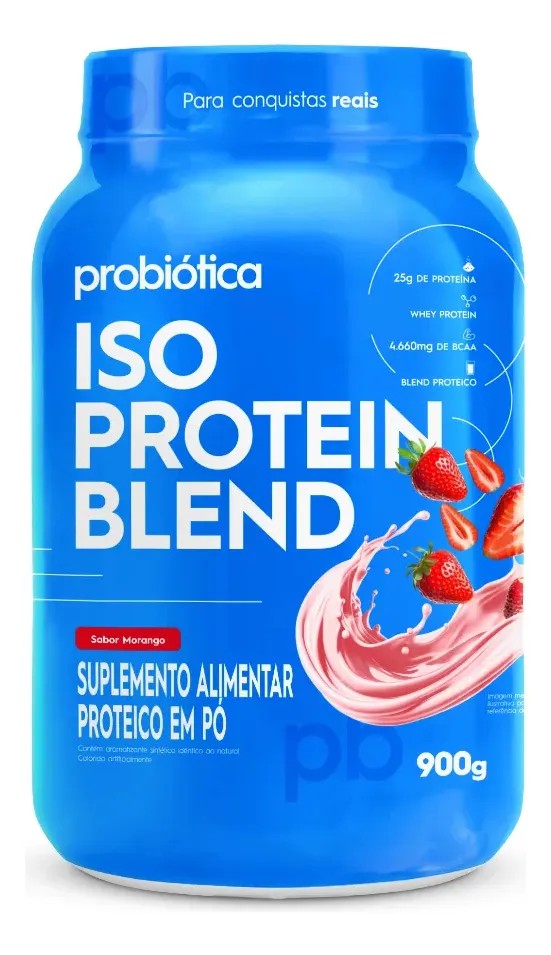Whey Protein 900g Iso Blend Protein Probiótica Morango Blend de Proteínas