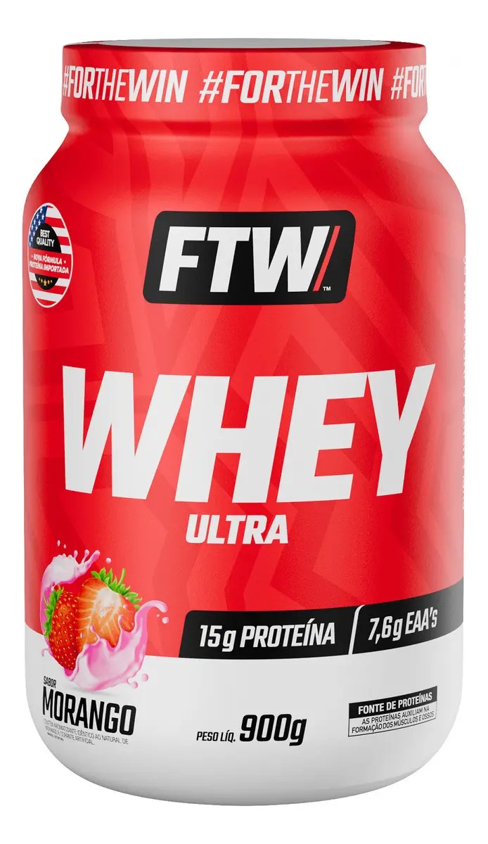 Whey Protein Ultra Pote 900g Sabor Morango - FTW