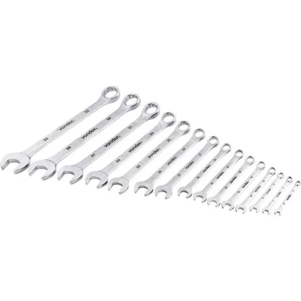 Jogo De Chave Combinada De Aço Cromo Vanádio 6 A 32 Mm Com 15 Peças - Vonder