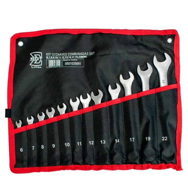 Jogo Chave Combinadas STG 6mm a 22mm com 12 Peças e Estojo SIGMA TOOLS-601020091