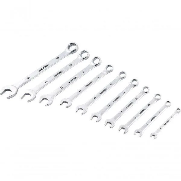 Jogo Chave Combinada 6-22mm Cromo Vanádio Cromada 10 Peças