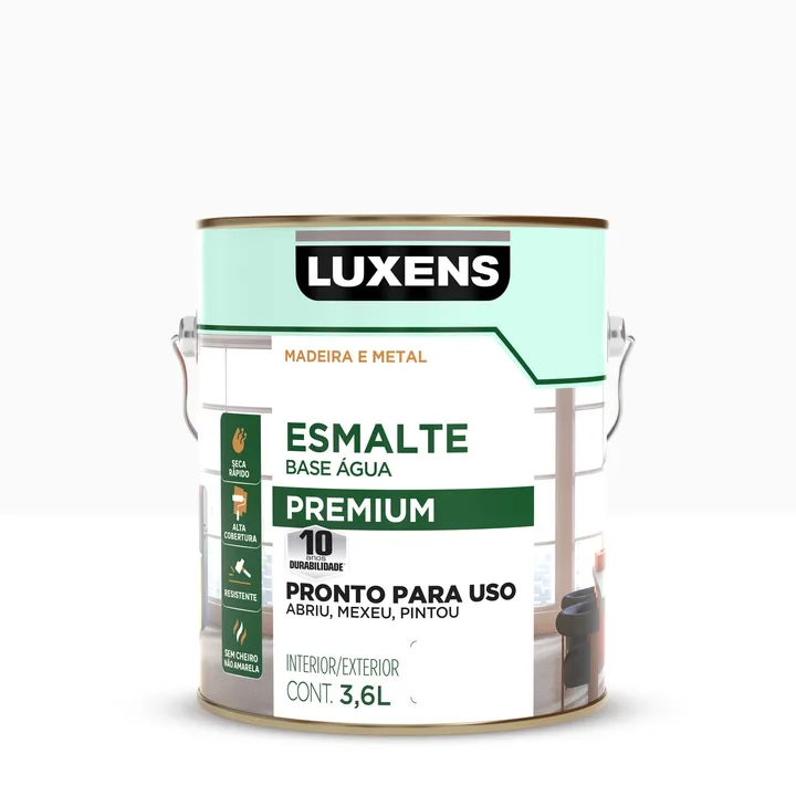 Tinta Esmalte Base Água Acetinado Pronta para Uso Branco 3,6L Luxens
