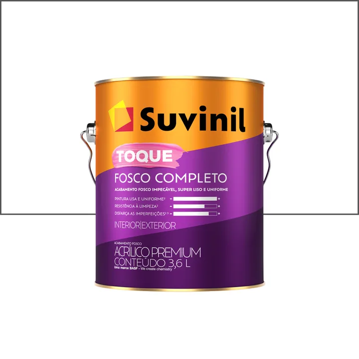 Tinta Acrílica Fosca para Parede Interna e Externa Suvinil Toque Premium Branco Neve 3,6L