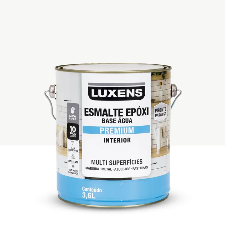 Tinta Esmalte Epóxi Base Água Multissuperfície Acetinado Pronta para Uso Branco 3,6L Luxens