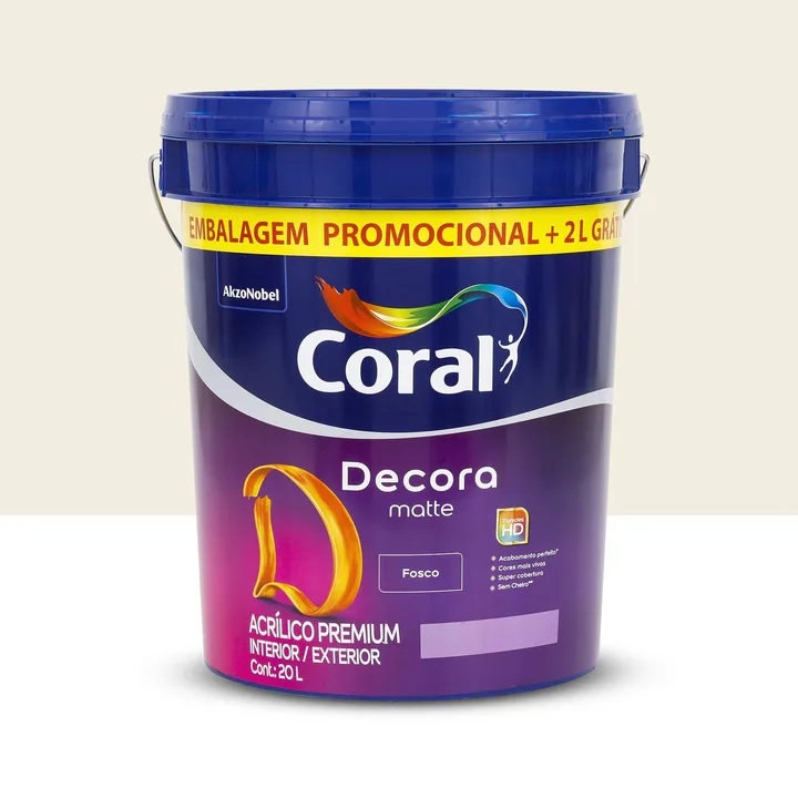 Tinta Acrílica Fosca para Parede Interna e Externa Coral Decora Matte Premium Branco Neve 20L