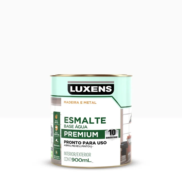 Tinta Esmalte Base Água Acetinado Pronta para Uso Branco 900ml Luxens