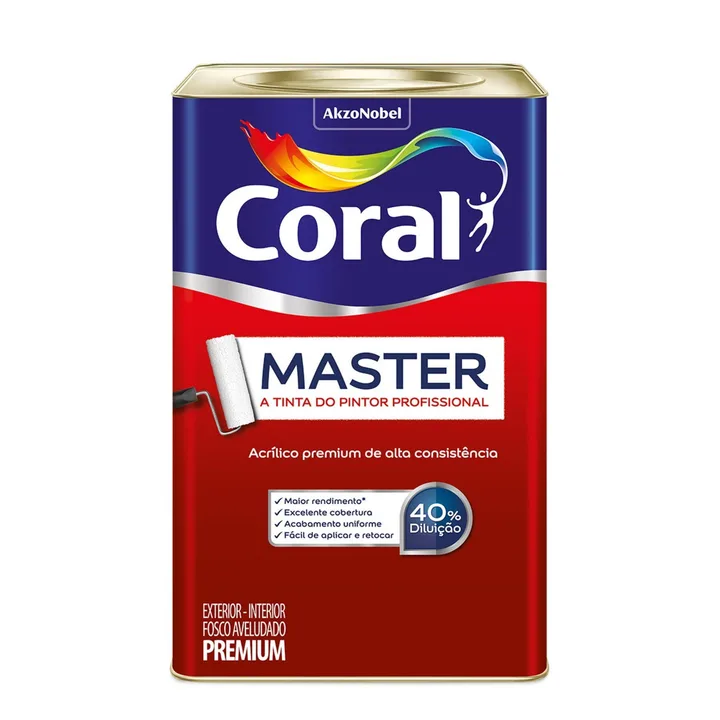 Tinta Acrílica Fosca Aveludado Master Premium Interno e Externo Palha 18L Coral