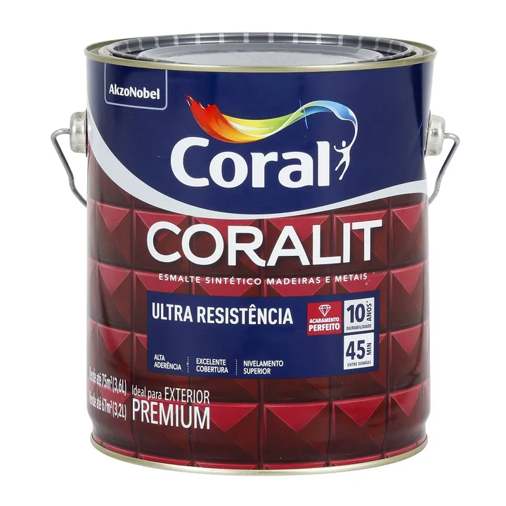 Tinta Esmalte Sintético Base Solvente Coralit Brilhante Cinza Médio 3,6L Coral
