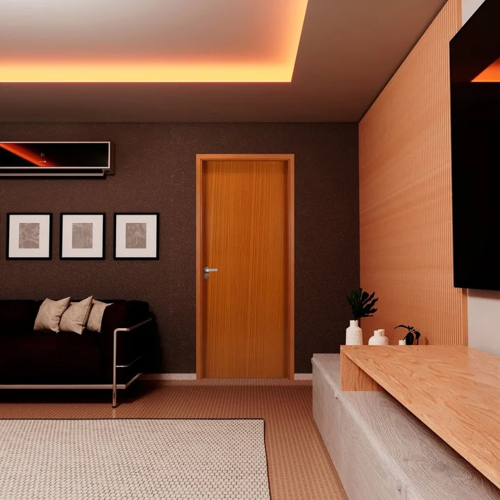 Kit Porta De Madeira Lisa 215x84cm Com Batente De Mdf Ultra 10cm Melamínica Mgm Abertura Direita Mar Mogno