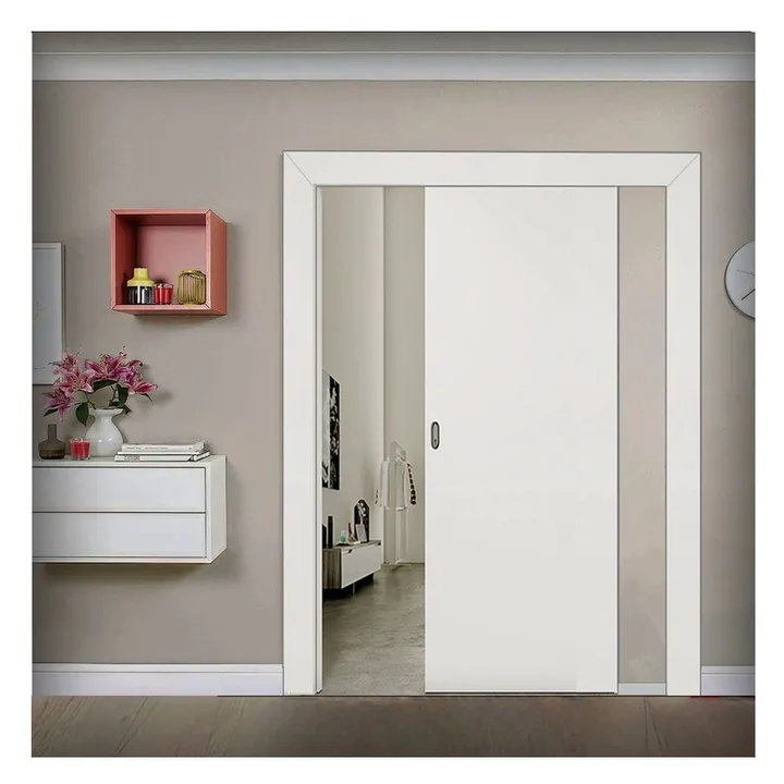 Kit Porta De Correr Madeira Lisa 210x90x3,5cm Laca Moldufama Branco