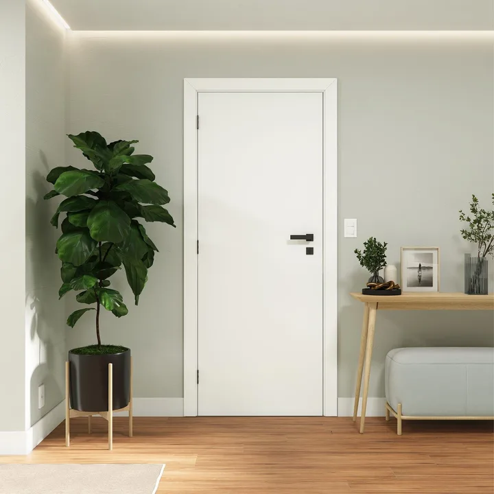 Kit Porta Madeira de Giro Direito|Esquerdo Branco 210x90cm Sarrafeada Batente 7,5 a 16cm Vivace UV Lisa Artens