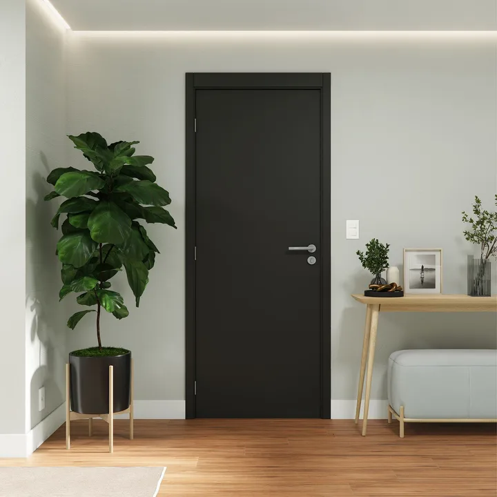 Kit Porta Madeira de Giro Direito|Esquerdo Nero 210x80cm Sarrafeada Batente 12 a 19cm Vivace Plus Lisa Artens