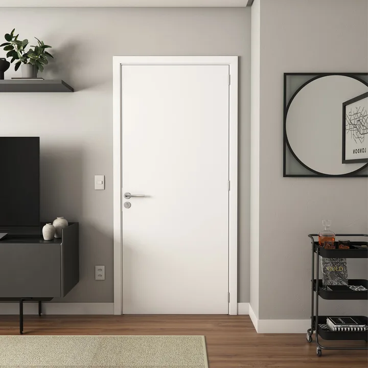 Folha de Porta Madeira de Giro ou Correr Branco 210x92cm Sarrafeada Vivace UV Lisa Artens