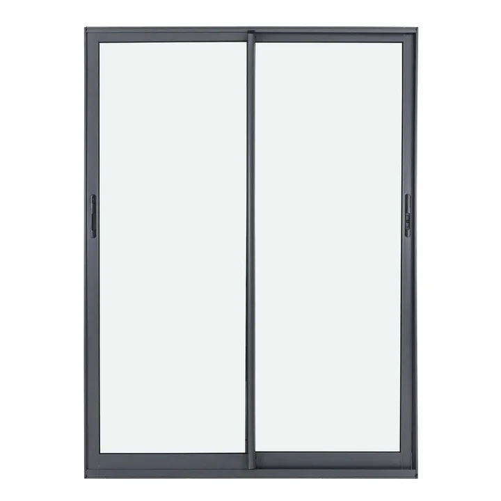 Porta Balcão de Correr 2 Folhas Alumínio Pintado Cinza com Vidro Transparente 2,14x1,60m Linha Vivace Isoxa
