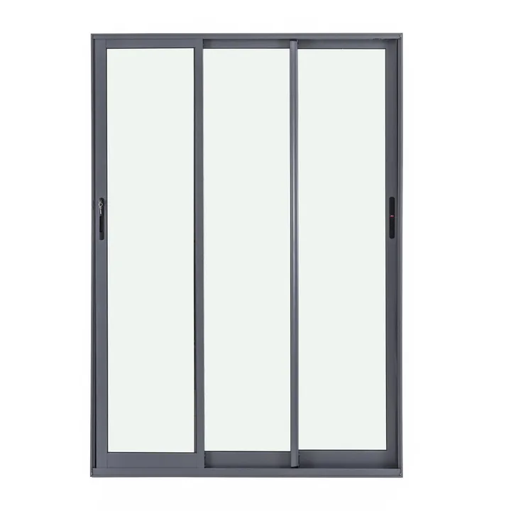 Porta Balcão de Correr 3 Folhas Alumínio Pintado Cinza com Vidro Transparente 2,14x1,50m Linha Vivace Isoxa