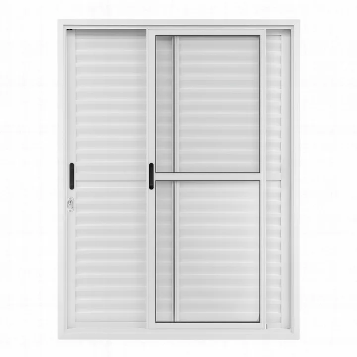 Porta Balcão De Aluminio Branco 3 Folhas Linha 25 Com Fechadura 2,10x1,20