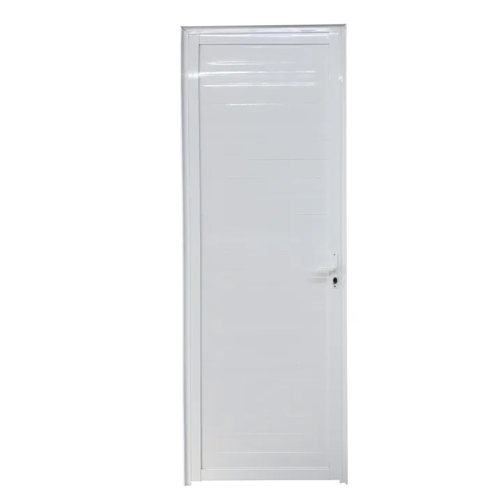 Porta Lambril Ripado De Aluminio Branco Com Maçaneta Linha 25 - 210x70 Direita