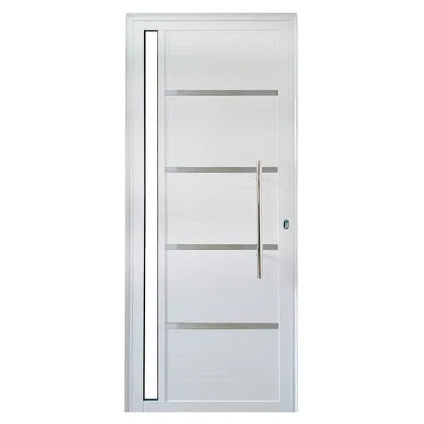 Porta Lambril De Alumínio Branco 2.10 X 0.90 X 0.045 Com Puxador, Friso E Vidro Lado:esquerdo