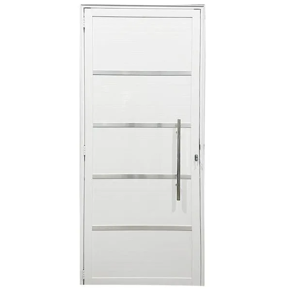 Porta De Alumínio Lambril 210 X 80 Branco Com Puxador E Friso Linha 25 - Dc Lado Esquerdo