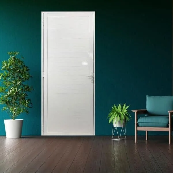 Porta Lambril De Alumínio 210 X 90cm Com Maçaneta Linha 25 Esquadrias Bergamo Abertura Direita Branco Branco