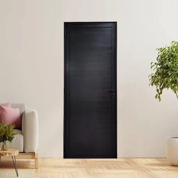 Porta Lambril Com Maçaneta Linha 25 210x80 Abertura Direita Preto Esquadrias Bergamo Preto