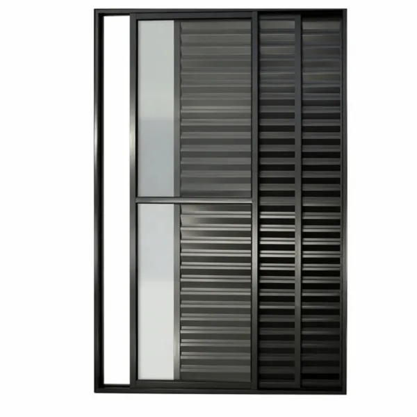 Porta Balcão 3 Folhas 2,10 X 1,50 Alumínio Preto Com Trinco Linha Modular