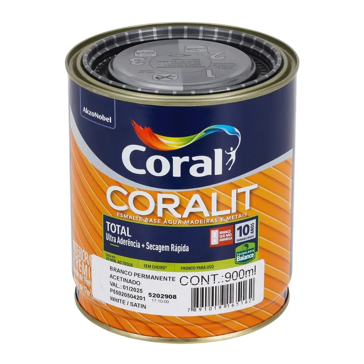 Tinta Esmalte Base Água Coralit Acetinado Branco 900ml Coral