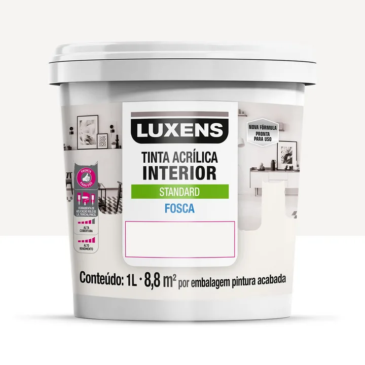 Tinta Acrílica Fosca para Parede Interna Pronto para Uso Luxens Standard Branco 1L