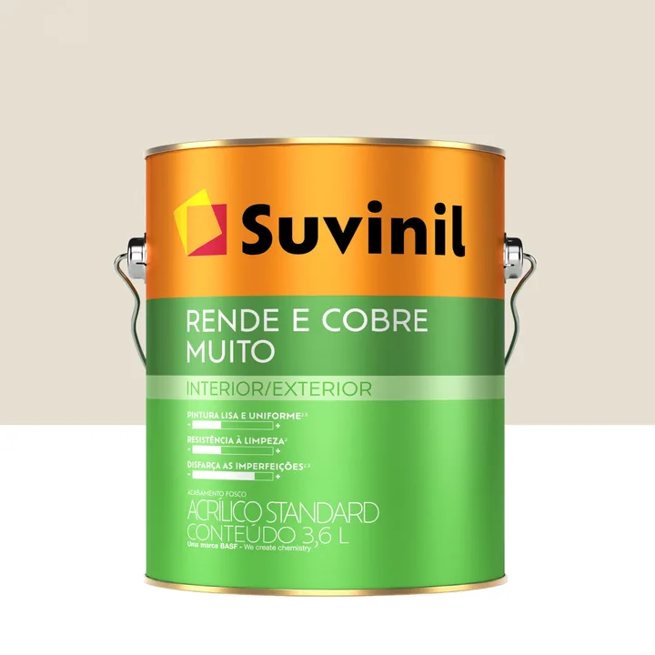 Tinta Acrílica Fosca para Parede Interna e Externa Suvinil Rende e Cobre Muito Standard Algodão Egipcio 3,6L