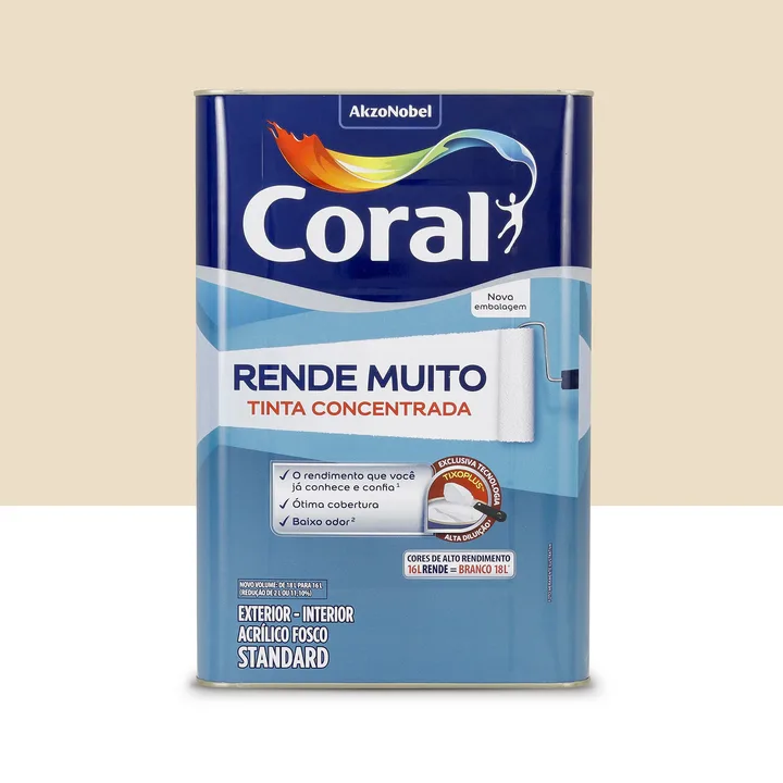 Tinta Acrílica Fosca para Parede e Gesso Interna e Externa Coral Rende Muito Standard Palha 16L