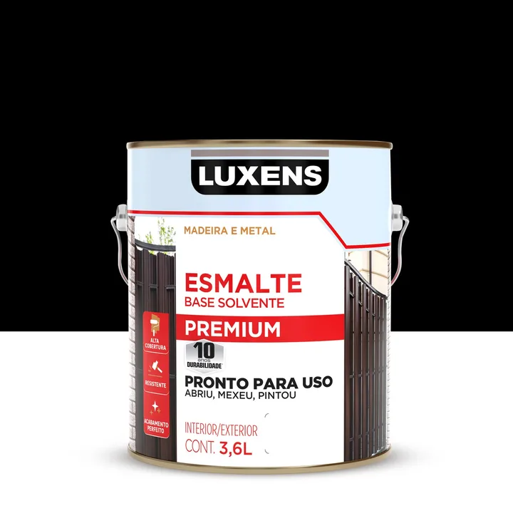 Tinta Esmalte Sintético Base Solvente Fosco Pronta para Uso Externo Preto 3,6L Luxens