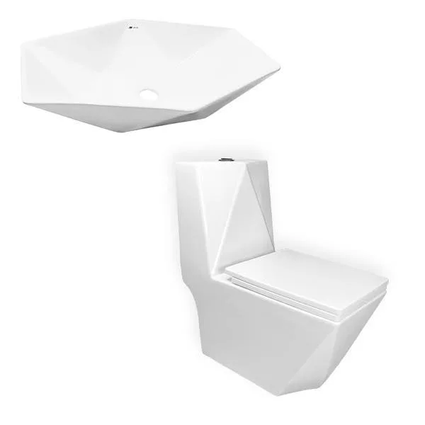 Kit Vaso Sanitário Monobloco Diamante VAB0005 Tubrax + Cuba Pia Cerâmica de Apoio Diamante Banheiro 63 X 41 BAB0021