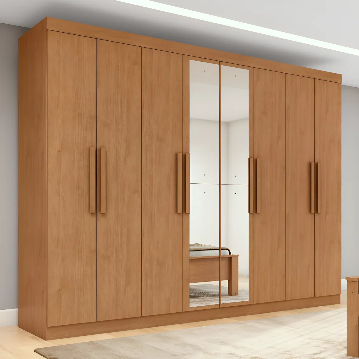 Guarda-Roupa Casal Móveis Lopas Easy Slim 8 Portas Espelho Marrom Moderno