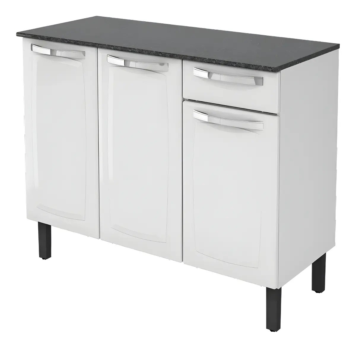 Balcão de Cozinha Itatiaia Aço 3 Portas 1 Gaveta Com Tampo de 105 CM Modelo Rose Branco Neve