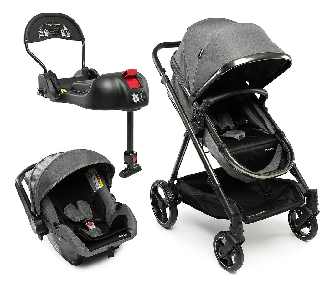 Carrinho Travel System Safety 1st, Discover Trio, com Isofix, 0 a 15kg, Grey Chrome