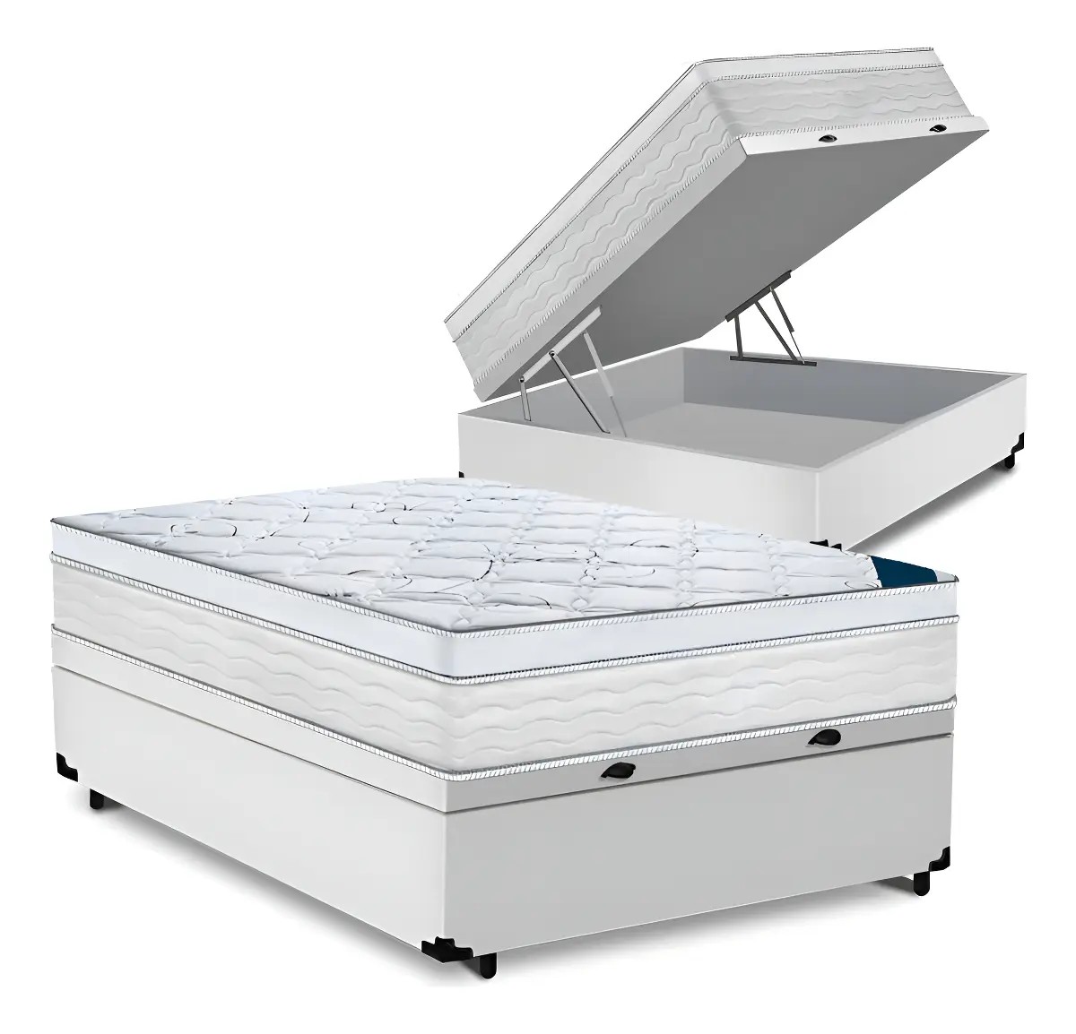Cama Box Baú Casal + Colchão Toronto Mola Ensacada D33 32cm Cor Branco